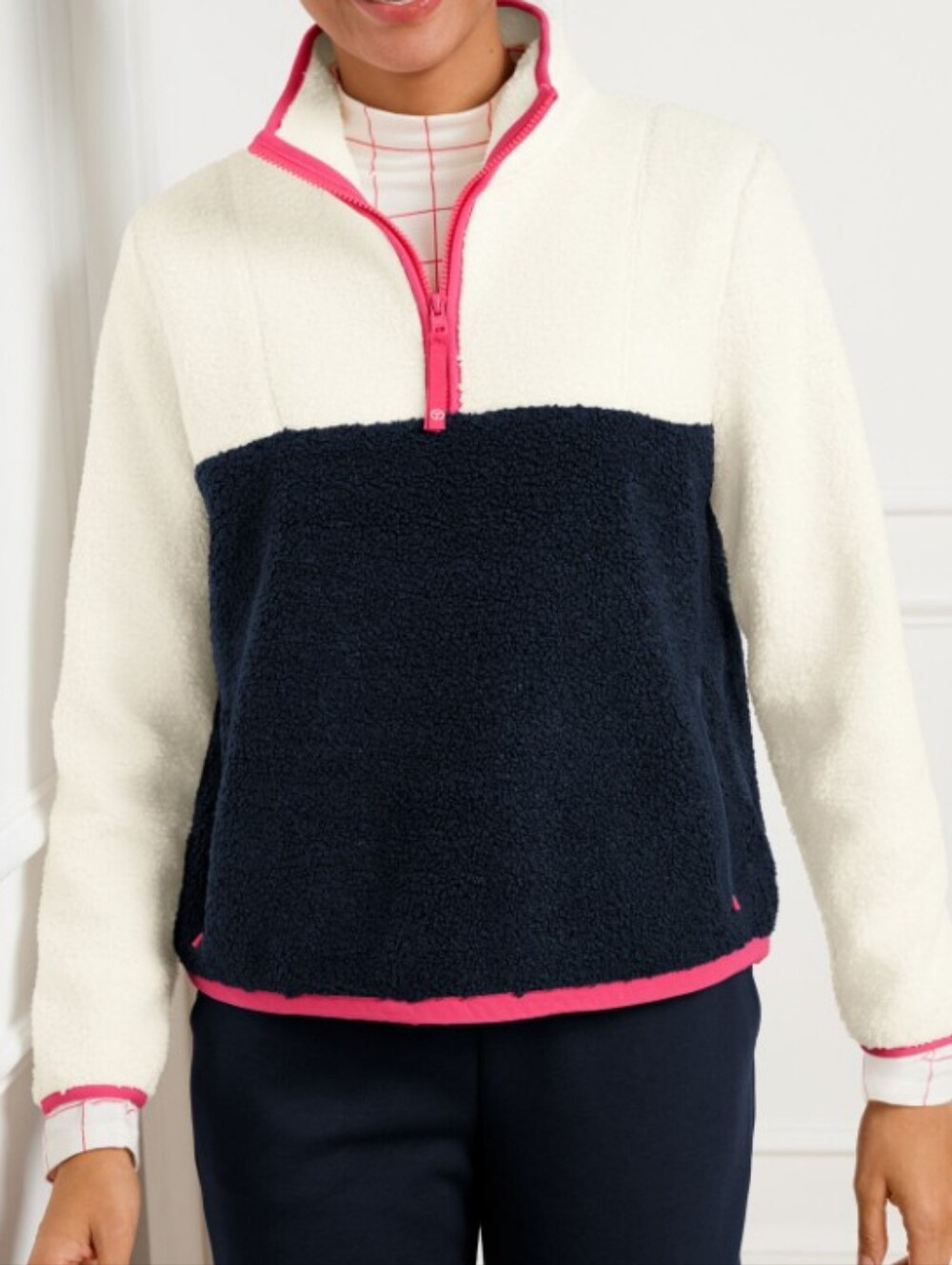 T by Talbots Teddy Sherpa Half Zip Colorblock Pullover
